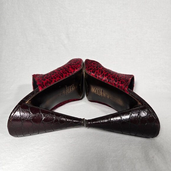 RARE Vintage Y2K Mobwife LEATHER Red & Black Animal Print Heel Sandals Size 8.5M - Picture 14 of 17